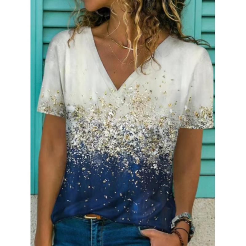 Sommer Kvinner Kortermet V-hals Oversized T-skjorte for kvinner Hvit mote T-skjorte for kvinner 3d Dragonfly Print Topp Uformelle klær
