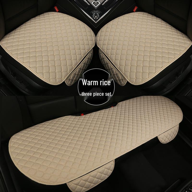 All-Season Breathable Linen Car Seat Cushion Set with Polka Dot Embroidery