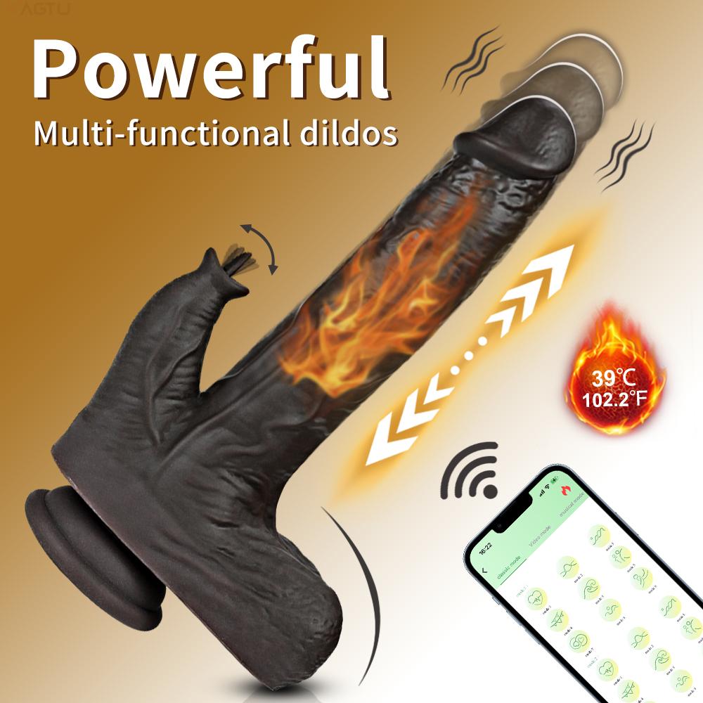 Heating Thrusting Dildo Licking Vibrator For Women, Realistic Dildo Wireless Clitoral Stimulator With 6 Telescopic & 10 Vibrations & 10 Licking Modes