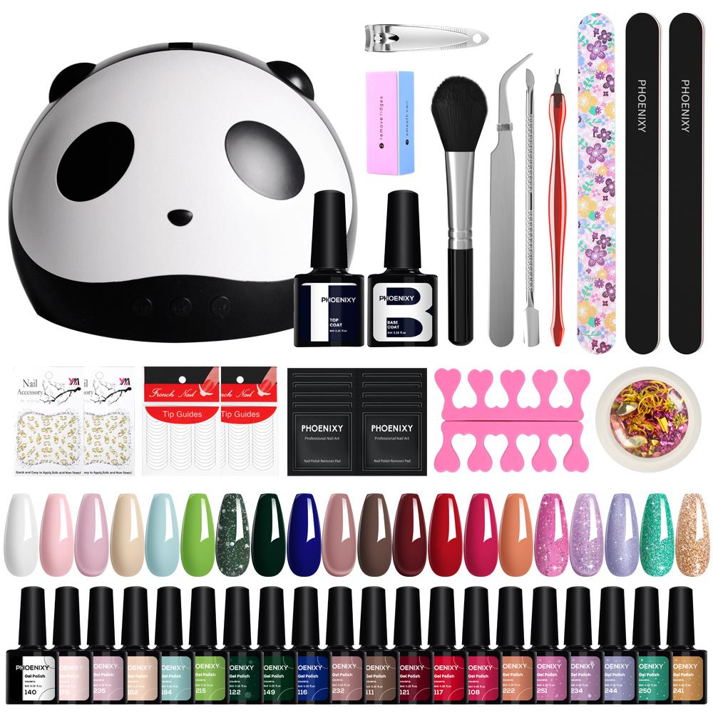 PHOENIXY Gel Nail Polish Set with Nail Lamp 20pcs Nail Polish Gel Top Base Coat Manicure Art Set as Gift for Women Gril