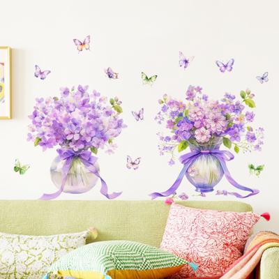 1 Paar Lila Blume Wandaufkleber Abziehen und Aufkleben Wildblume Schmetterling Wanddekor Abnehmbare Florale Wandkunst Wandbild für Mädchen Schlafzimmer Kinderzimmer Klassenzimmer