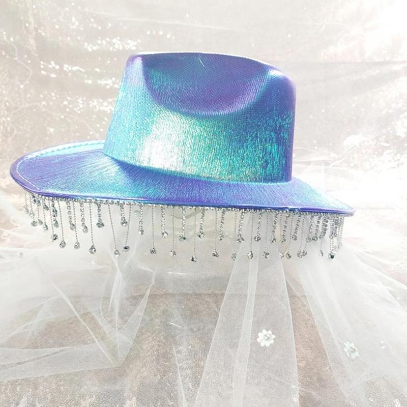 Glitter Cowboy Hat Tassel Jazz Hat Fedora Hat All-match for Street Shooting