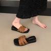 French flat bottom Internet celebrity square head versatile one-word drag girl 2025 new summer foreign style fairy woven outer wear cool slippers