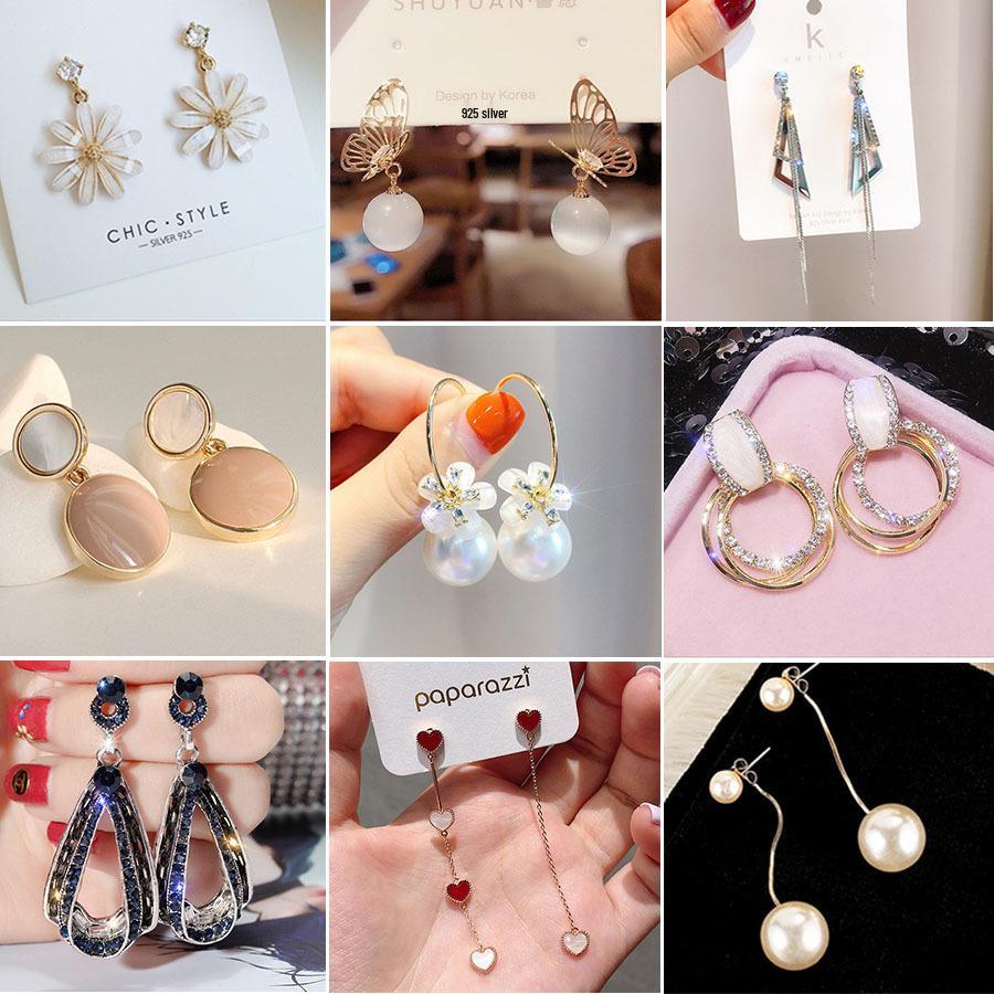 

Sterling Silver Butterfly Tassel Stud Earrings with Inlaid Flowers & Diamonds