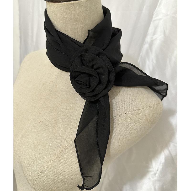 Eleganter langer Satin-Schal mit Rosenblumenmuster, weiches Chiffon-Halstuch in reiner Farbe, Kragendekoration, Chiffon-Schals