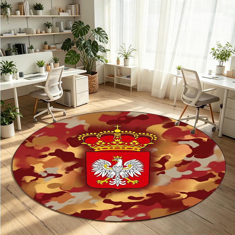 Poland Football Printed Round Crystal Velvet Rug Soft Non Slip Floor Carpet For Bedroom Holiday Gift
