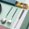 Portable Cutlery Sets With Case, 3pcs/Set Eco Friendly Dish Kitchen Accessories, Gold Knife Fork Spoon, Silverware Sets