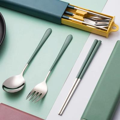 Portable Cutlery Sets With Case, 3pcs/Set Eco Friendly Dish Kitchen Accessories, Gold Knife Fork Spoon, Silverware Sets