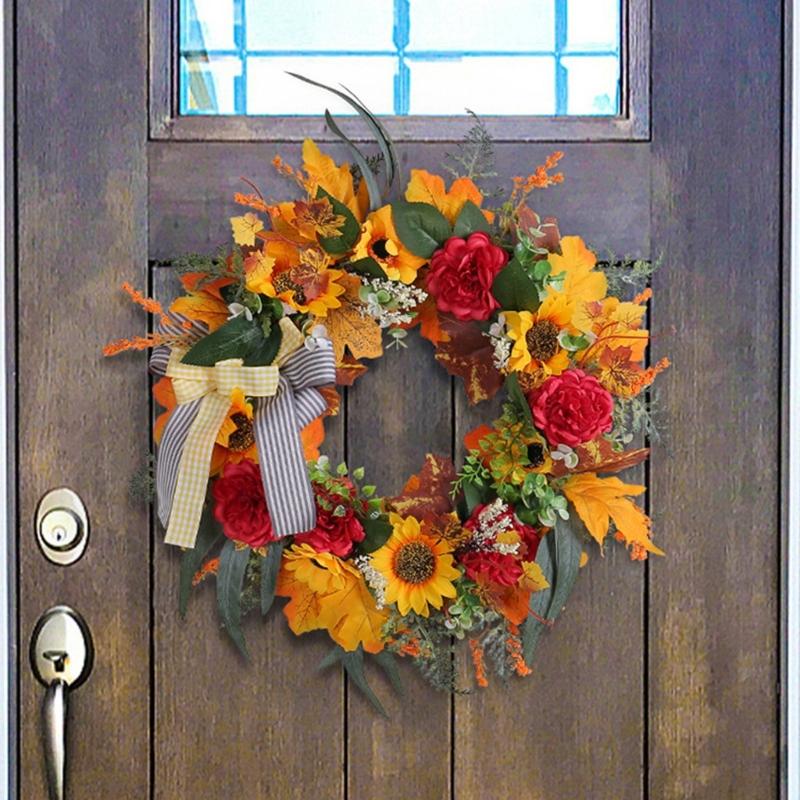 Höst Dörrkrans Höstskördekransar För Ytterdörr Höst Gårdskrans Med Solrosor Och Lönnlöv För Utomhusbruk