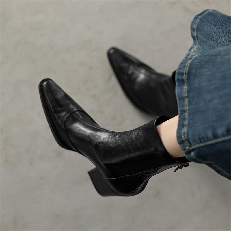 Móda Nové Podzim/zima Dámské Kozačky Boty se špičatou špičkou pro ženy Módní kozačky Robustní podpatky Vysoké podpatky Krátké kozačky Úzké elastické kozačky