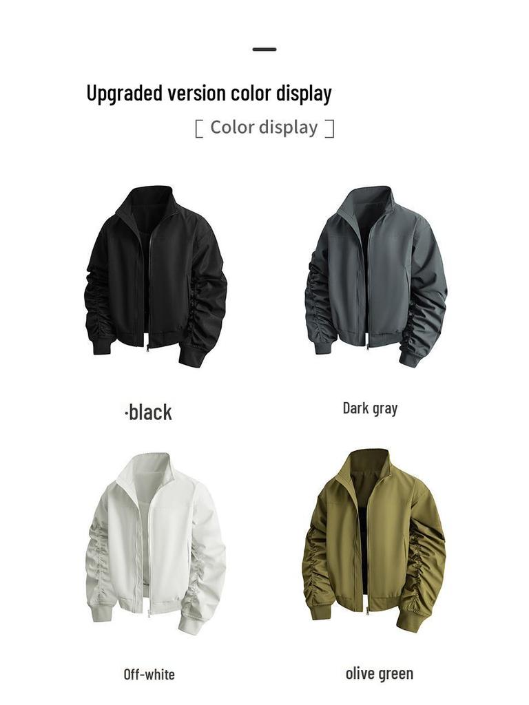 Men's Windproof Stand Collar Workwear Jacket - American Style, Three-Proof, Short, Loose Fit, for Spring & Autumn.