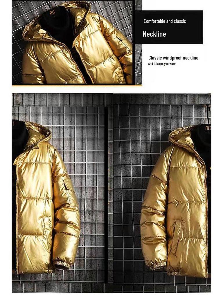 Men's Shiny Hooded Down Cotton Winter Jacket – Thick, Trendy, Short, Plus Size Available