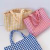 Tragbare Damen Bento Handtaschen Einfache karierte Damen kleine Tragetasche Umhängetaschen Retro Stoff Damen Wiederverwendbare Einkaufstasche