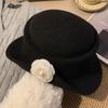 New Camellia Top Hat Pearl Hepburn Style Headwear Woolen Fabric Casual Beret Autumn Winter