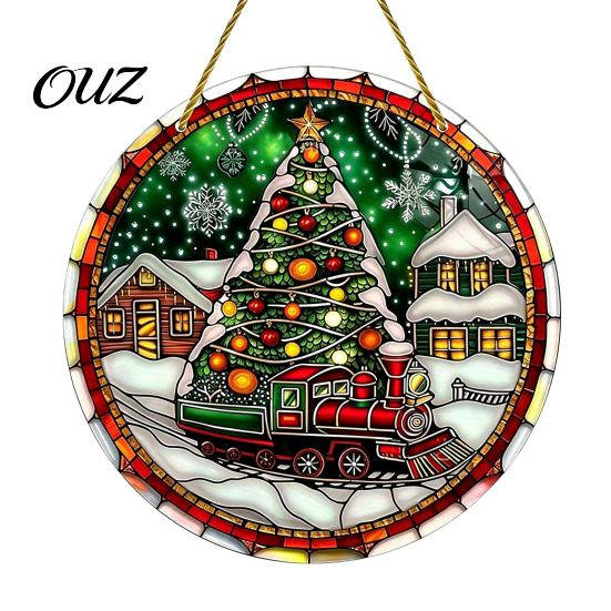 Decorative Lanyard Pendants 2D Flat Acrylic Christmas Tree Pendant with Lanyard, Lightweight Colorful Winter Snowscape Hanging Ornament for