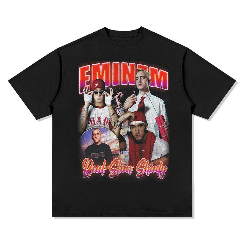 Raper Eminem SLIM SHANDY Nadruk 100% Czysta Bawełna Męska Koszulka Retro Hip-hop Ulica Rock Moda Duży Rozmiar Krótki Rękaw Odzież