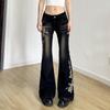 Women's Retro Low-Waist Flared Jeans with Floral Embroidery
