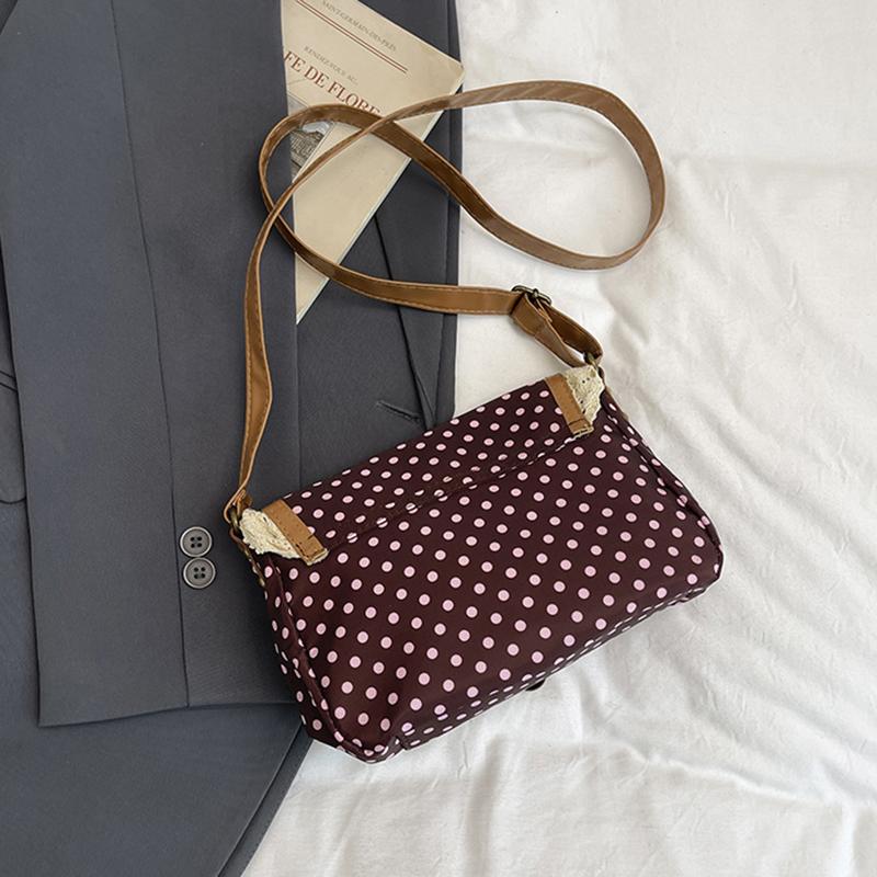 Modische Leinwand-Umhängetasche im koreanischen Stil Neue gepunktete Spitze Schultertasche Süß Exquisit Retro Kontrastfarben Design Damen Taschen KTB