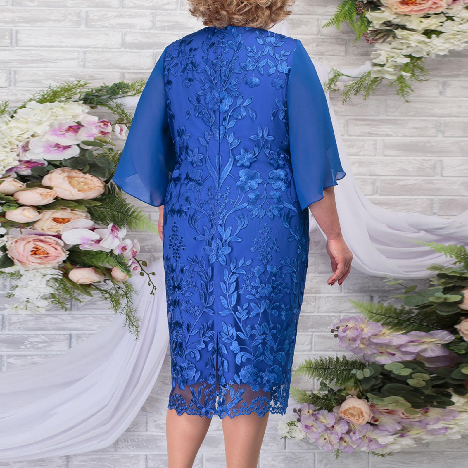 2024 Женское праздничное платье размера плюс с цветочной вышивкой и короткими рукавами — фото 4