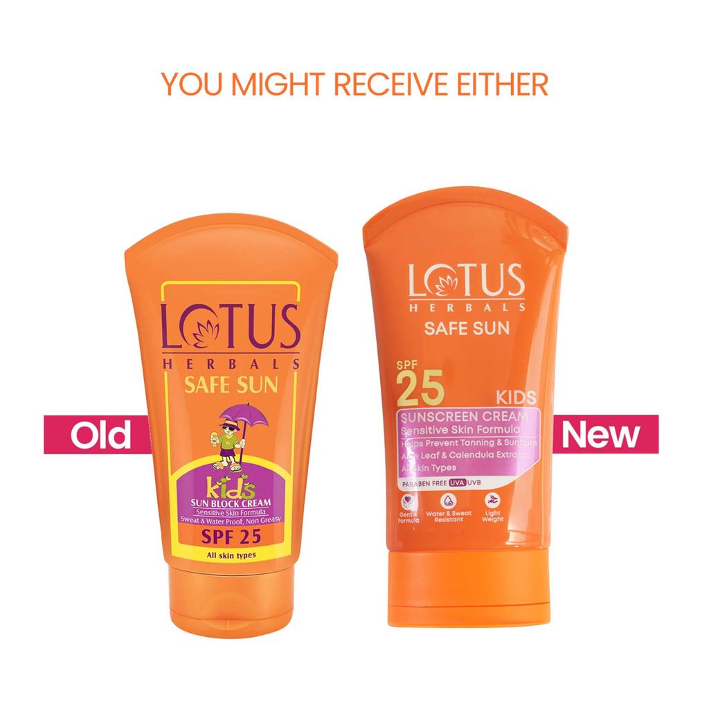 Lotus Herbals Safe Sun Kids Sunblock Cream SPF 25 | Sensitive Skin Formula, Sweat & Waterproof | Gentle Broad Spectrum Protection | For All Skin Ty