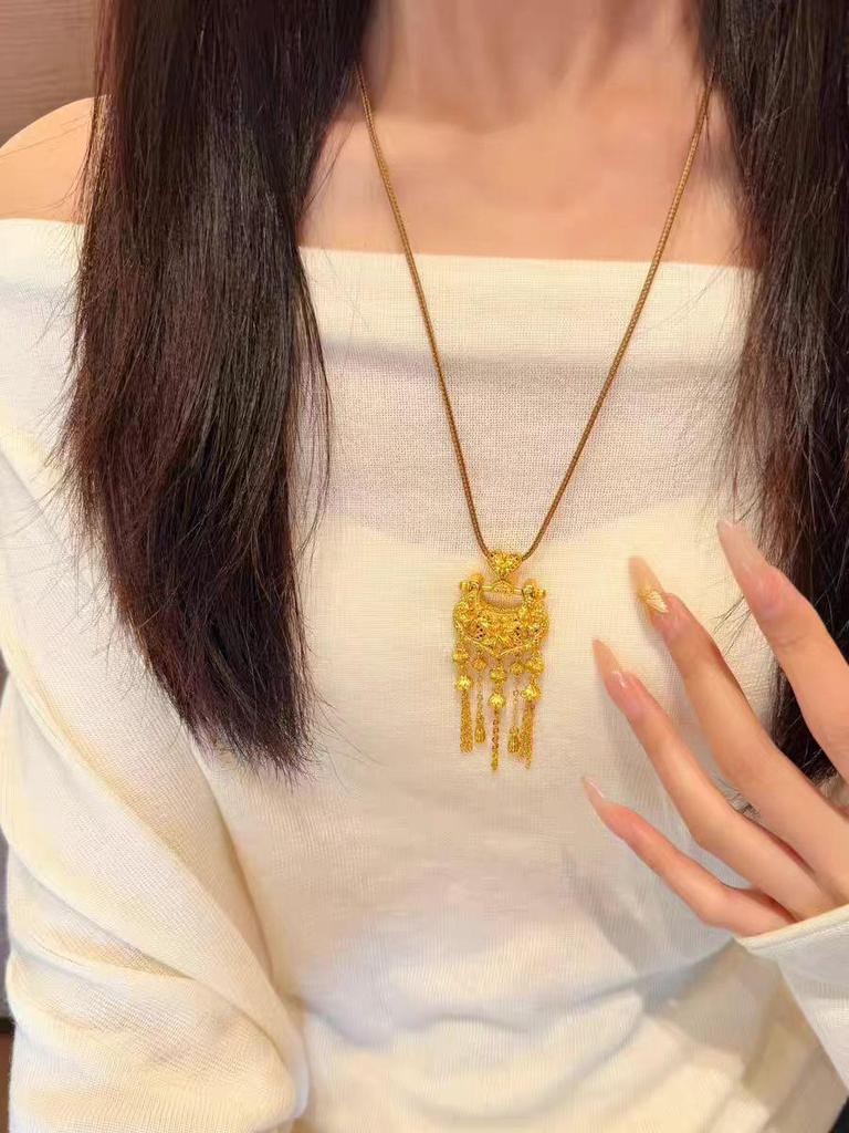 Ancient Style Lily Ruyi Auspicious Lock Pendant Necklace In Openwork Design: Chinese Blooming Wealth Jewelry