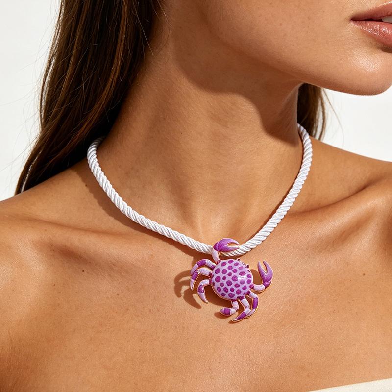 Colorful Enamel Crab Pendant Necklaces for Women Fashion Ocean Style Exaggerated Charm Choker Necklace Vacation Jewelry Gift