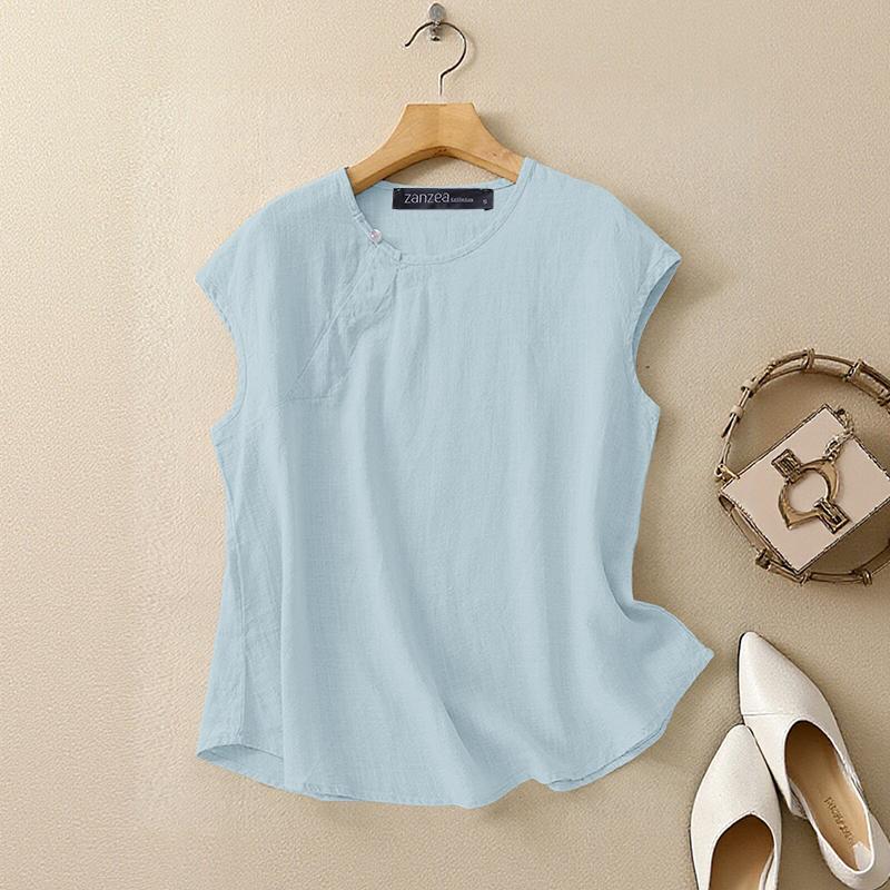 ZANZEA Women Casual Round Neck Summer Sleeveless Tank Tops
