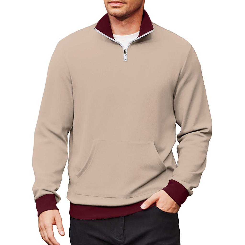 Herren Lässiges Langarm-Sweatshirt mit Kragen und Viertelreißverschluss