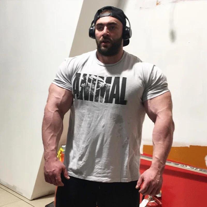 Summer Gym Fitness T-shirt Loose Men's Cotton Shirt Bodybuilding Training Man T Shirt Oversized Sports Short Sleeve Jogger Tee