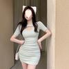 Skinny Short-sleeved Hip-wrapped Dress Spice Girl Spring and Summer High-waisted Small Man Looking Thin New A-word Short Skirt