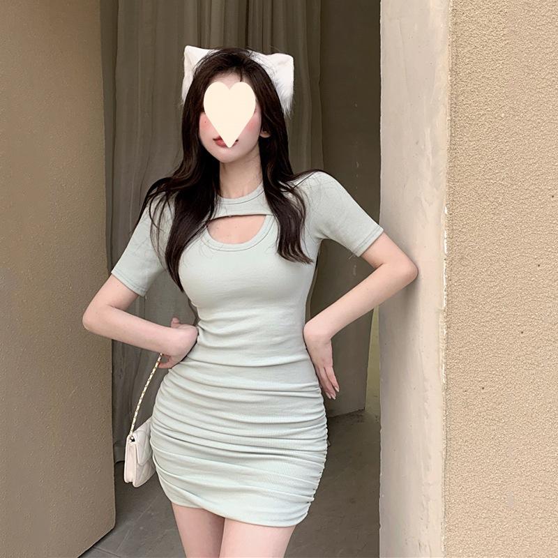 Skinny Short-sleeved Hip-wrapped Dress Spice Girl Spring and Summer High-waisted Small Man Looking Thin New A-word Short Skirt