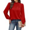 Women's Casual Long Sleeve Stand Collar Pleated Shirt