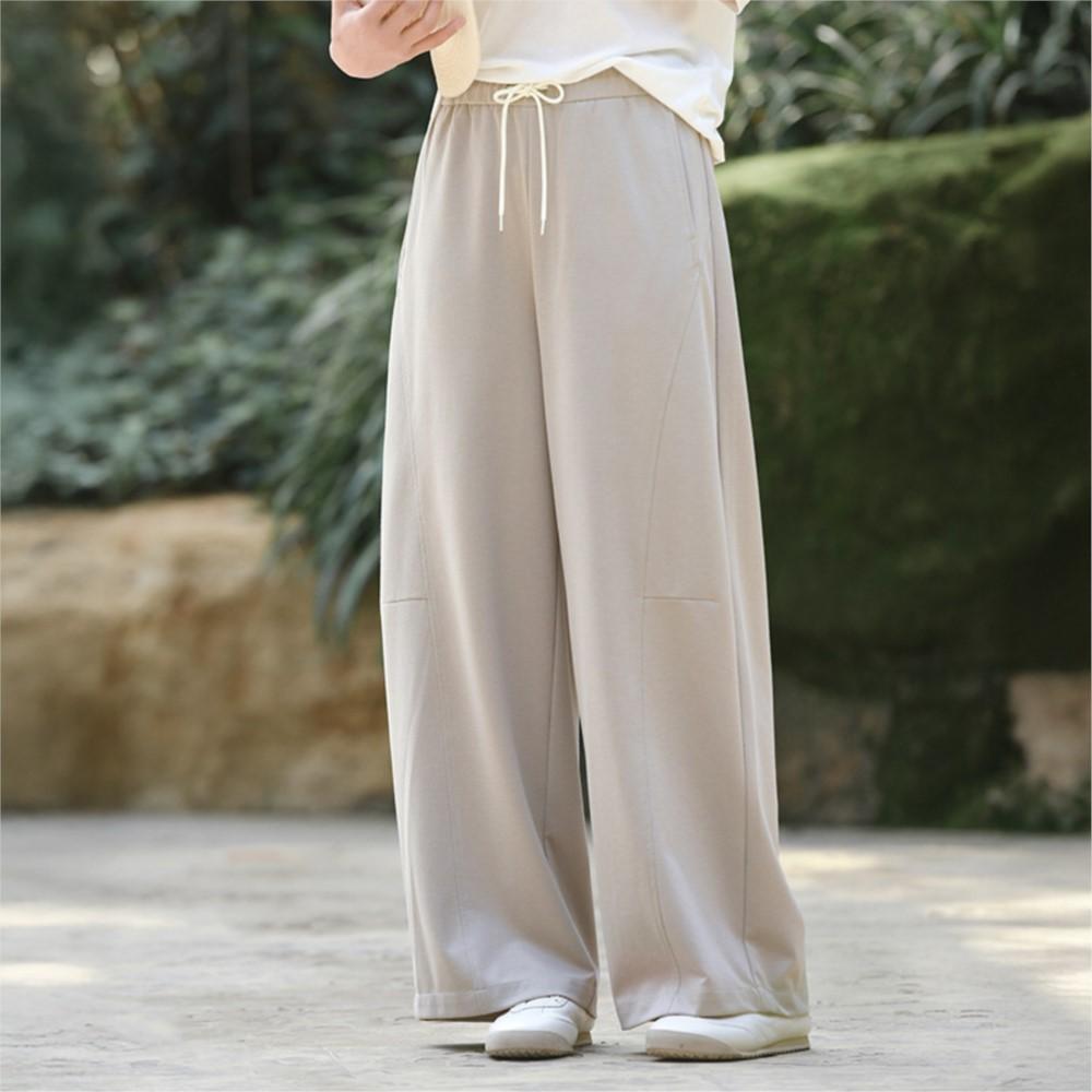 Johnature Women Vintage Straight Pants Summer Chinese Style Elastic Waist Trousers Casual Patchwork Loose Pants