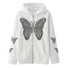 Womens Butterfly Print Zip Hoodie Streetwear Casual Comfort Loose Fit Sweatshirt