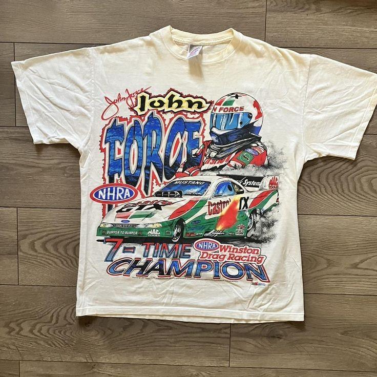 Vtg 1997 John Force 7 Time Champion NHRA Drag NASCAR Racing T shirt Unisex T-Shirt XL