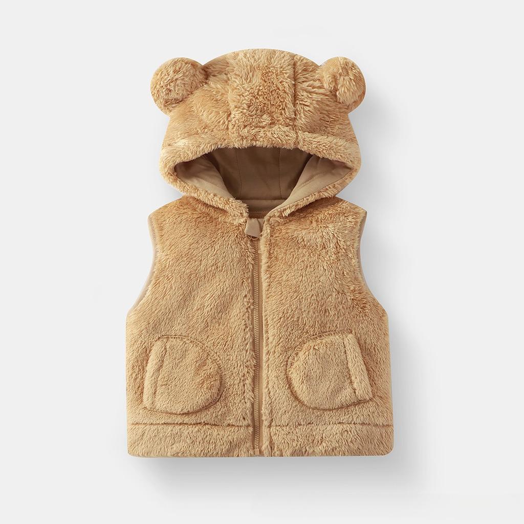 Chaleco para niños Otoño e Invierno Felpa con Capucha Cremallera Folio Oso Ropa Exterior Ropa Interior Chaqueta sin Mangas