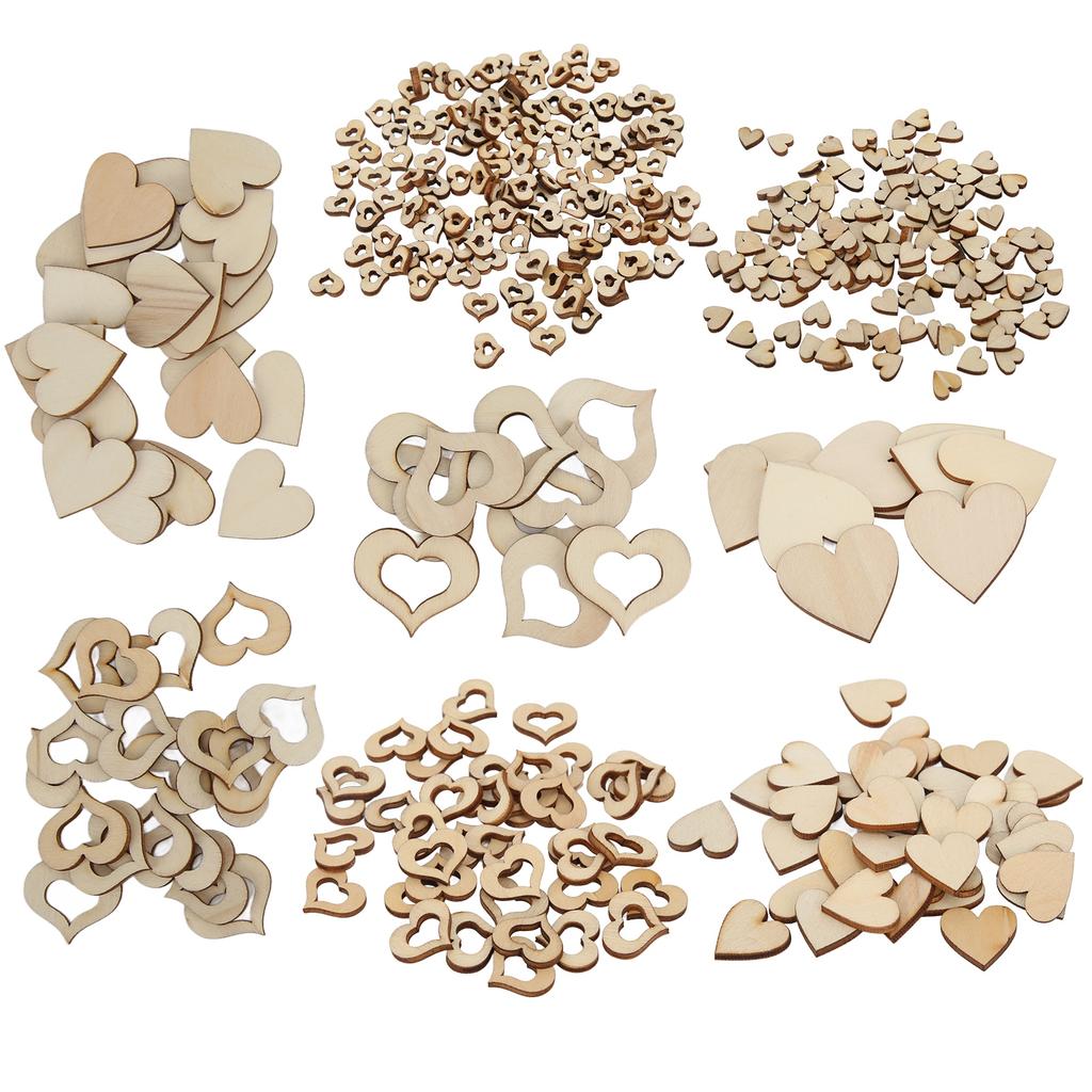 400Pcs Wood Heart Slices Embellishments Ornaments Wooden Chips for Wedding Decoration DIY Crafts