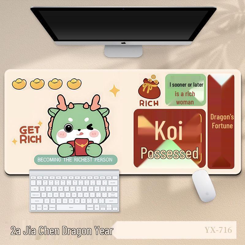 Extra Large 2024 Year of the Dragon Mouse Pad - Festive Red Cartoon New Year Desk Mat for Office
