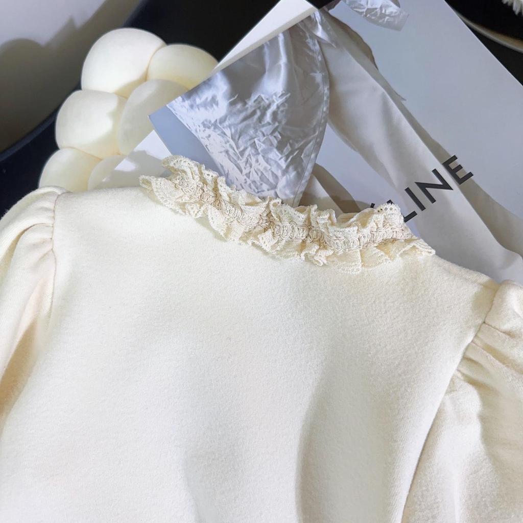 Girls' Princess Lace Ruffle Sweatshirt - Winter Long Sleeve Base Shirt