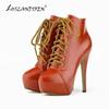 Women Boots  Fashion Sexy 14cm Round Toe Thin High Heels Platform Short Ankle Boots Elegant Autumn Winter Shoes Plus Size 43