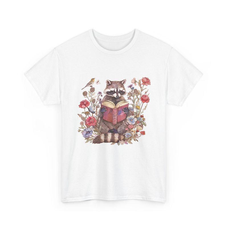 Boho Floral Raccoon Reading Book TShirt Unisexs Unisexs Tees Top Whimsical Book Lover Shirt 2XL