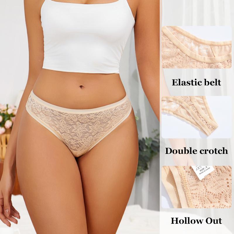 4Pcs Lace Hollow Out Thongs Underwear Women Floral Print Panties Sexy Low-Waist G-String Girls Soft Perspective Lingerie