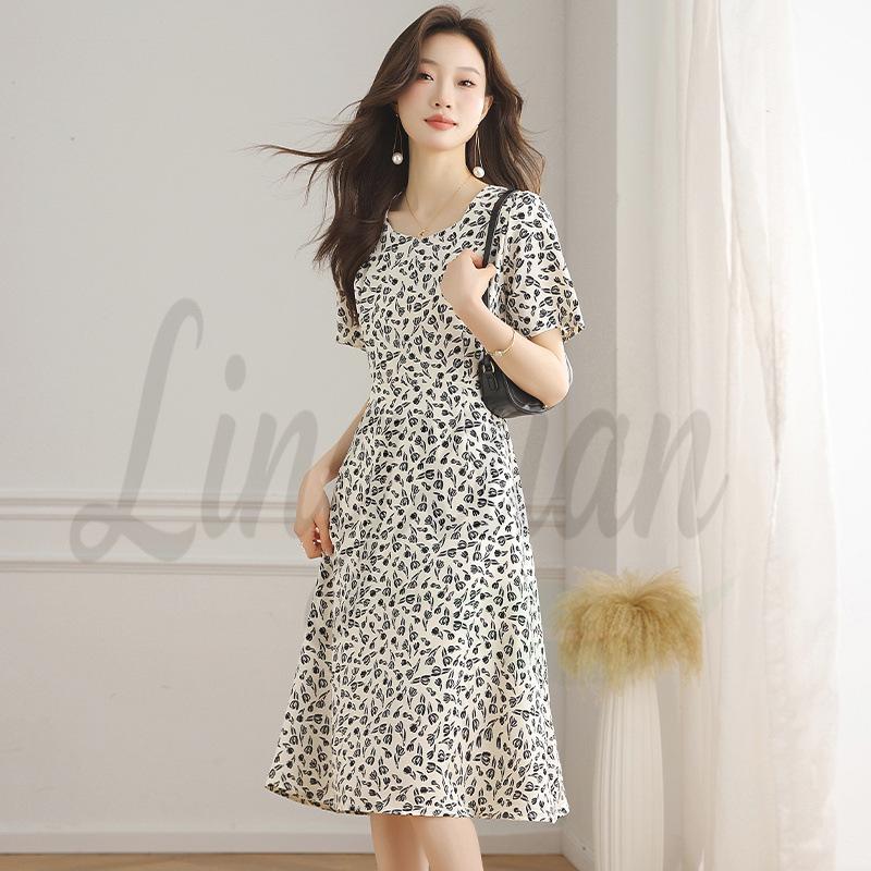 Elegant Floral Square Neck Summer Dress: Women’s Mid-Length Slimming Style 2XL белый