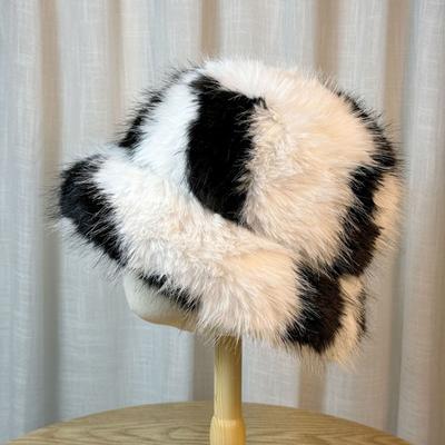 New Imitation Mink Plush Hat Cow Pattern Basin Hat Winter Face Small Fisherman Hat Women's Warm Ear Protection Furry Hat