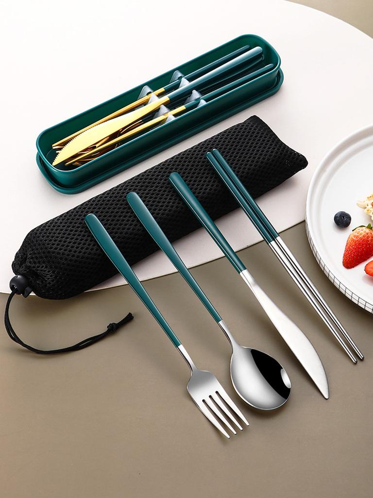 4-piece Cutlery Set Knife Fork Spoon Chopsticks Box Cutlery Portable Cutlery Travel Cutlery with Box