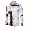 Spring Autumn New Men Long Sleeve 100% Polyester Shirt Tops Chain Pattern 3D Digital Print Business Casual Shirt