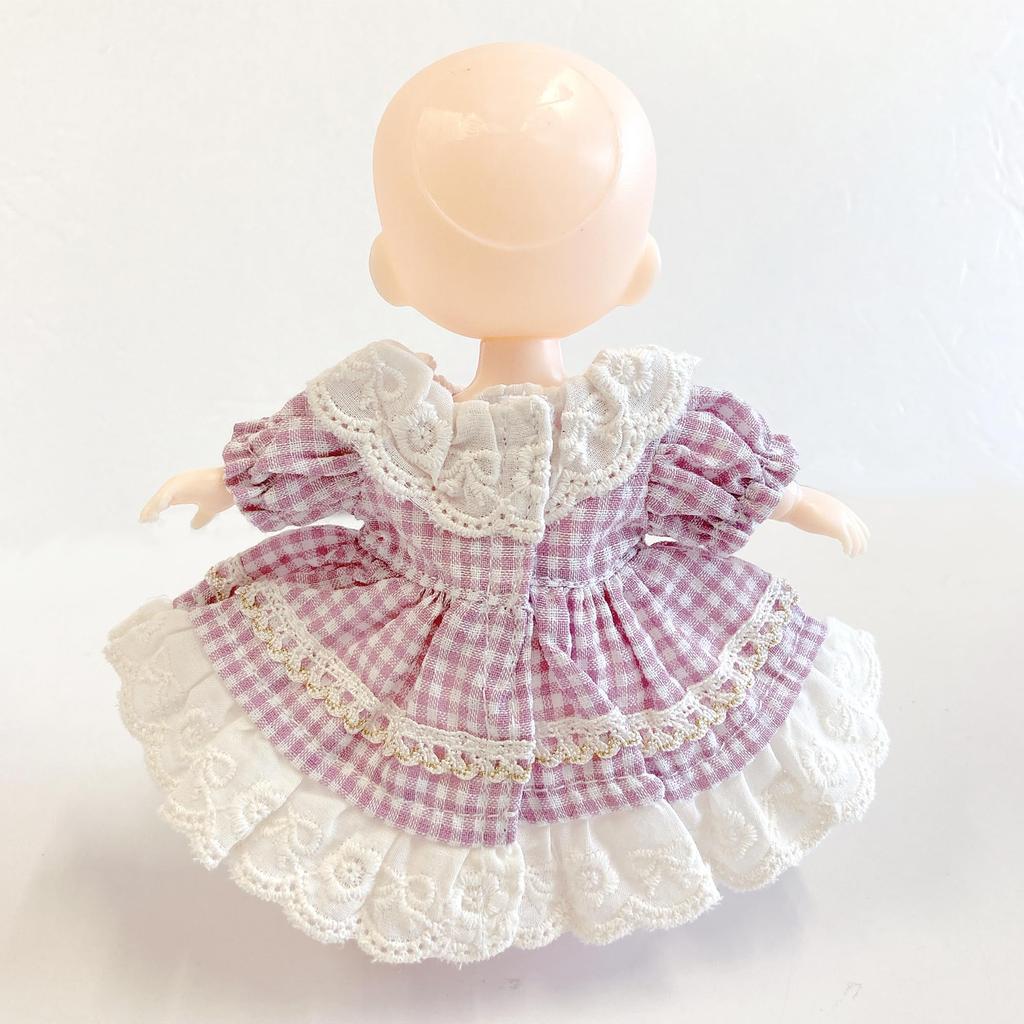 Purple Gingham Check Frill Dress for 10cm Plush Toy, Kigurumi, Accessories, Otaku, Doll, Mascot, K-Pop Doll, Costume [Used]