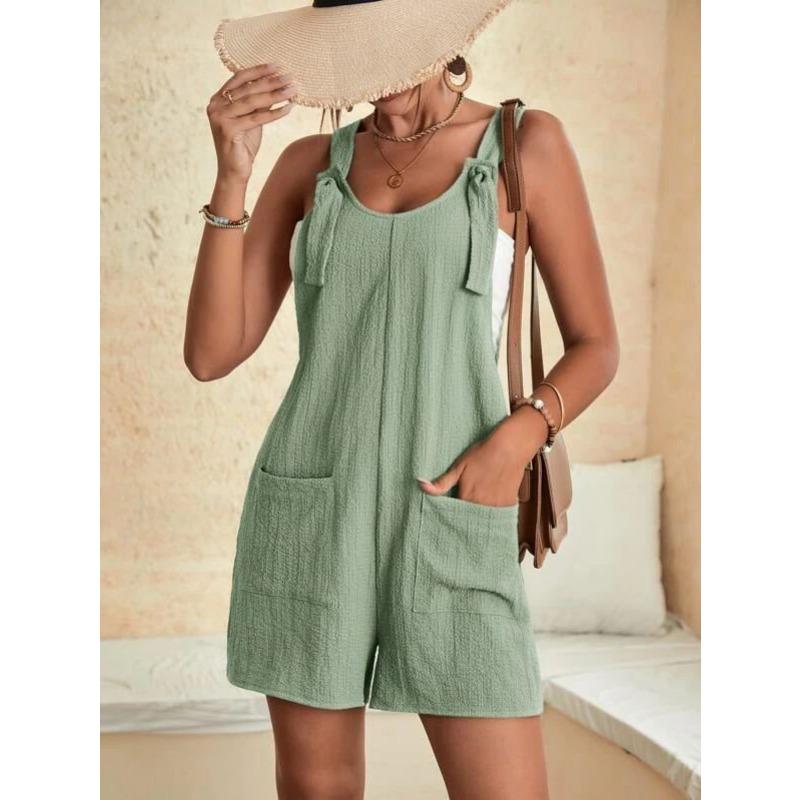 Women's Style, Light Green, Jumpsuit, Adjustable Shoulder Straps, Double Pockets, Summer, Casual, Sleeveless, Jumpsuit