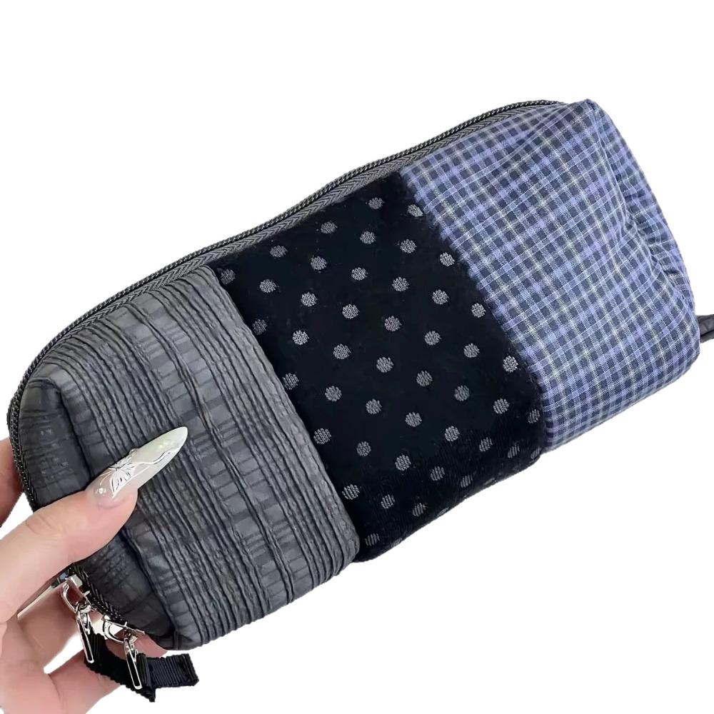 Plaid Pattern Pencil Case Polka Dot Patchwork Pencil Case Japanese Style Pen Bag  Office Use
