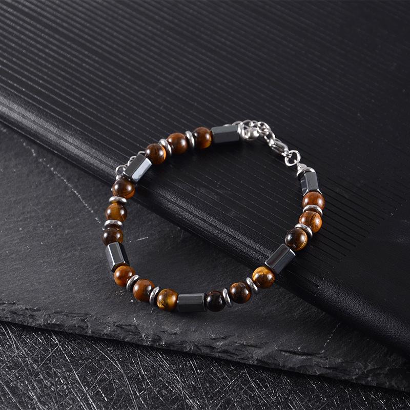 Stainless Steel Chain Tiger-eye Stone Bead Bracelet, Black Magnet Stone Natural Stone Bracelet, Men's Accessory